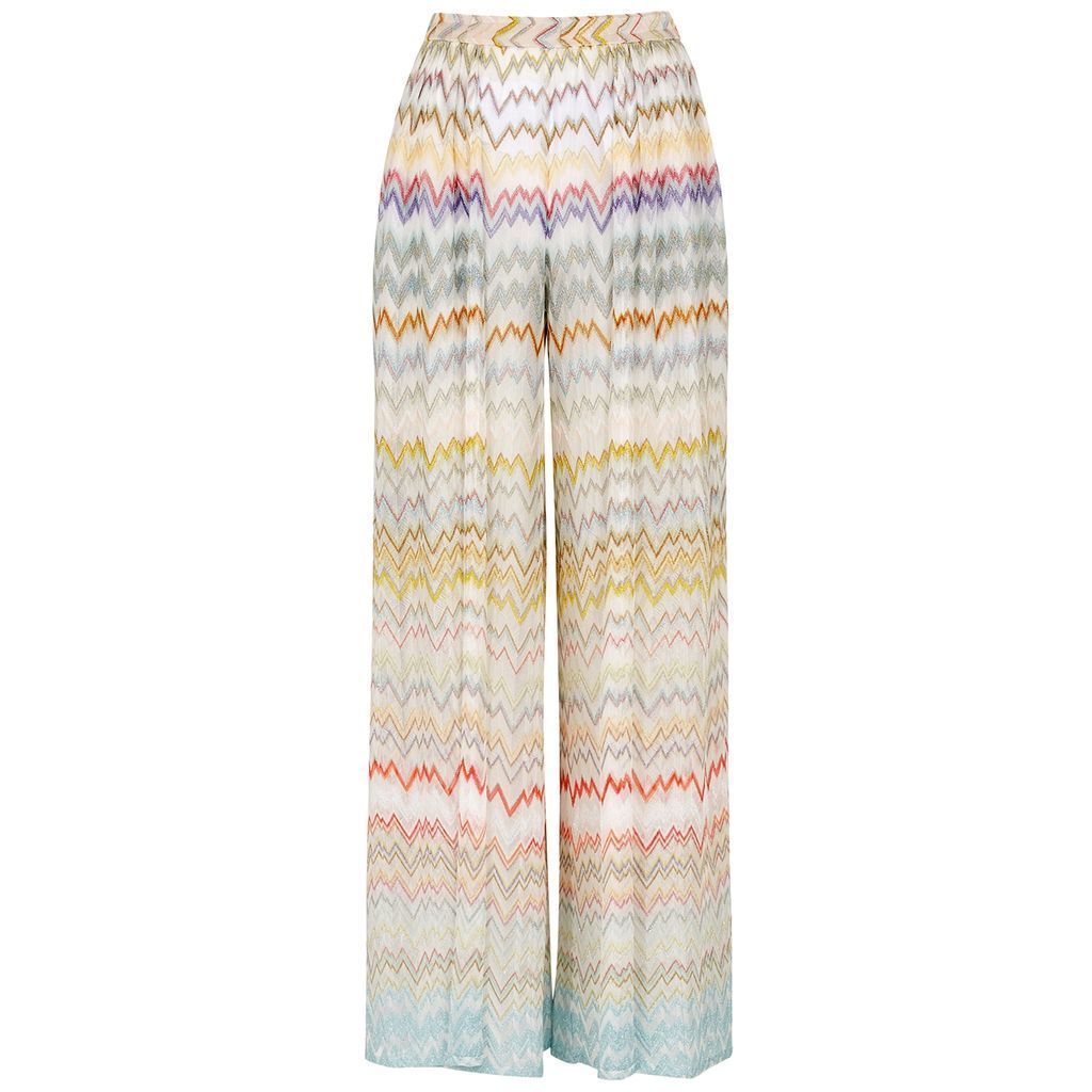 Zigzag-intarsia Fine-knit Trousers - Multicoloured - 10
