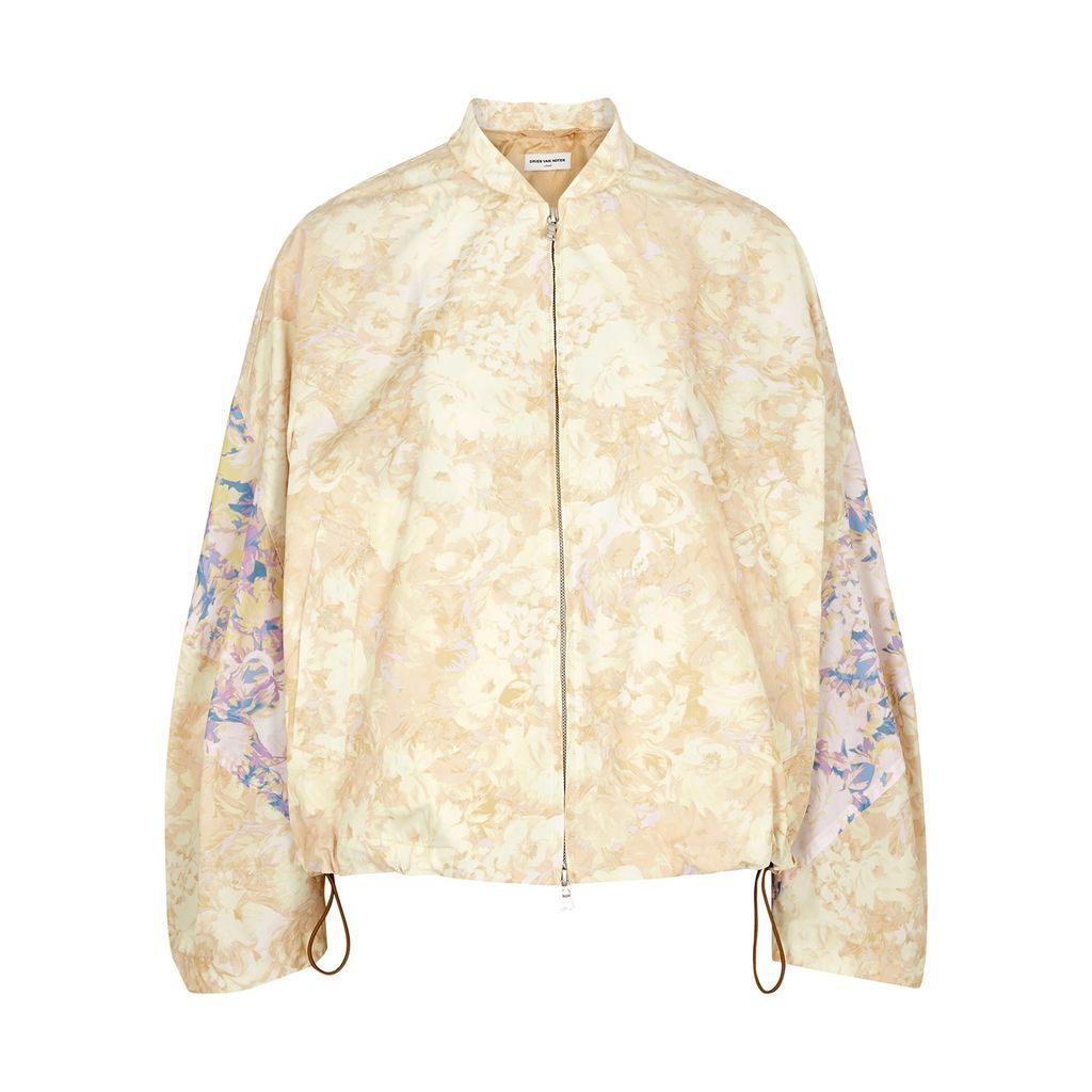 Floral-print Taffeta Jacket - Beige - S