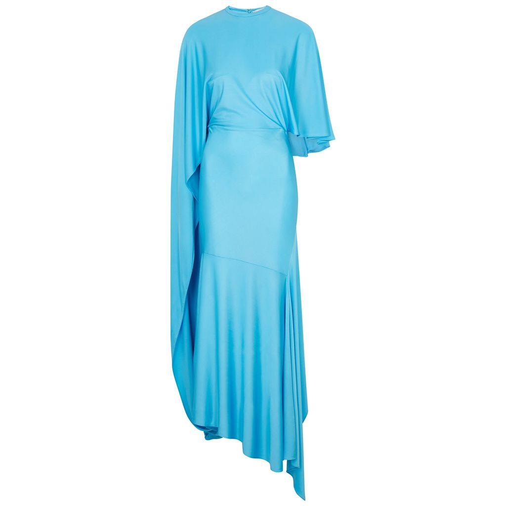 Cape-effect Draped Jersey Maxi Dress - Aqua - 10