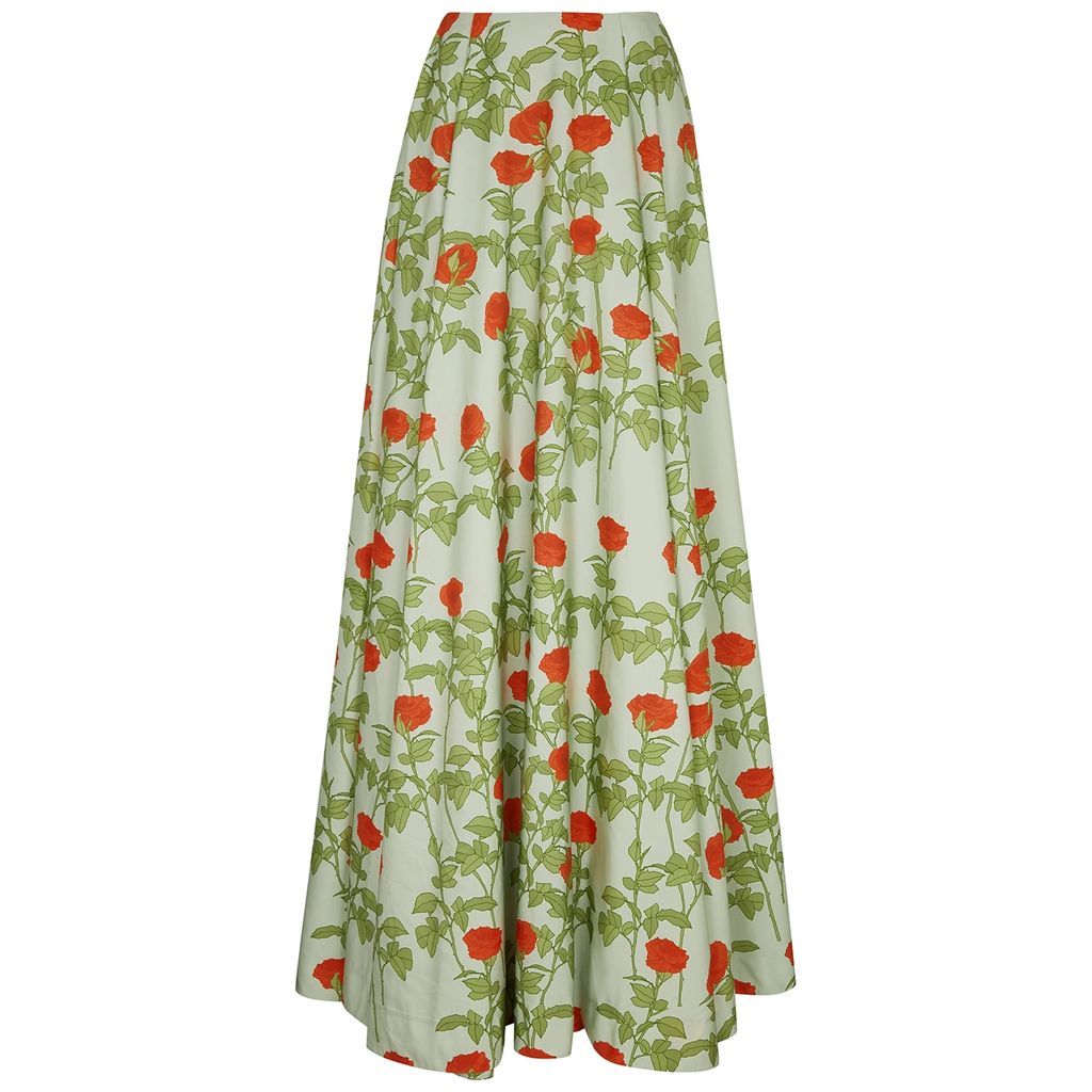 Kennedy Floral-print Taffeta Maxi Skirt - Green - 10