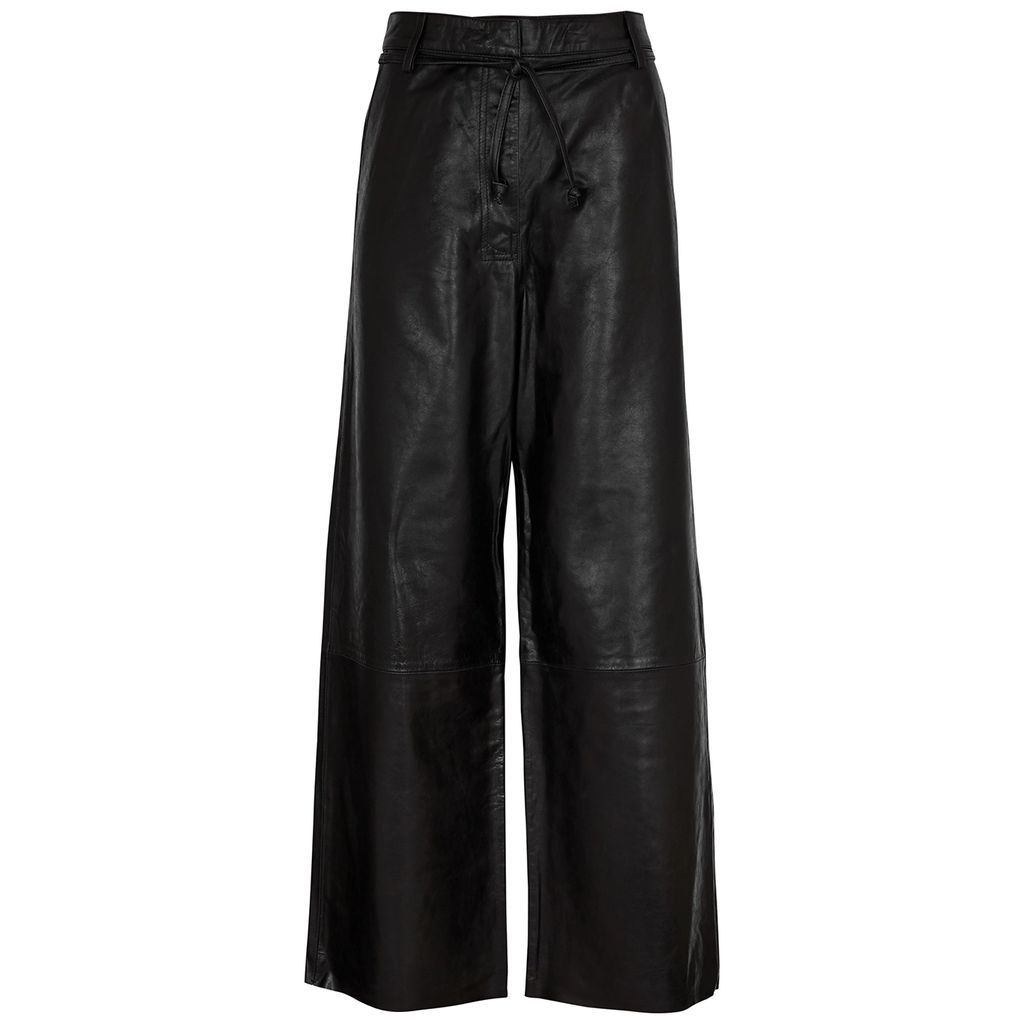 Flint Wide-leg Leather Trousers - Black - 10