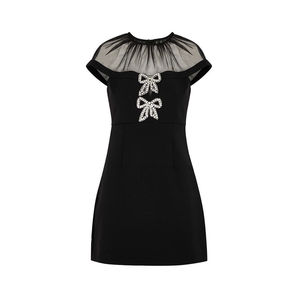 Bow-embellished Crepe Mini Dress - Black - 10