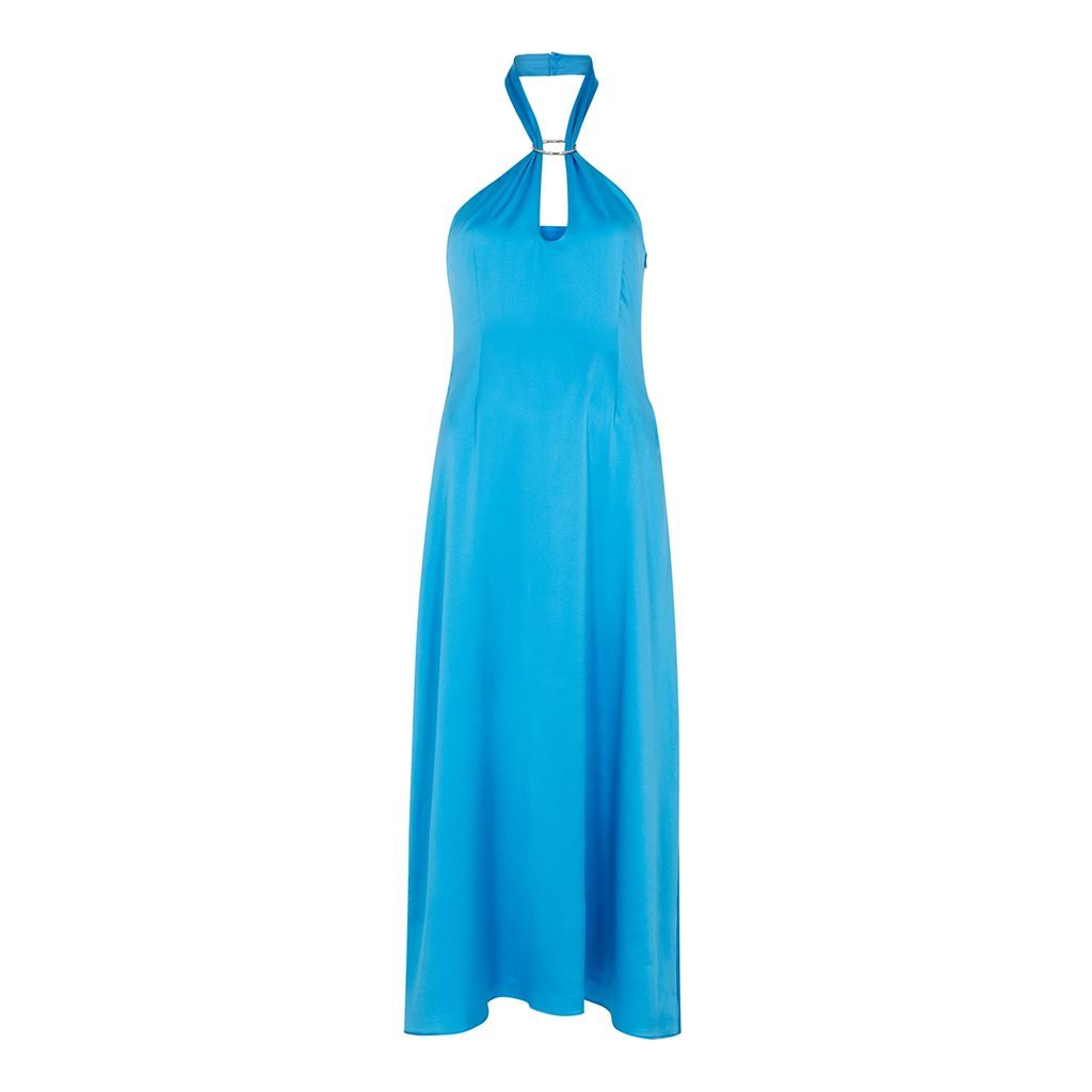Lily Halterneck Stretch-silk Satin Midi Dress - Blue - 12