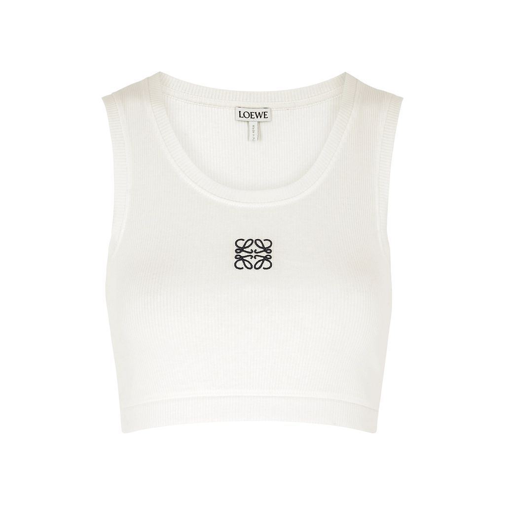 Logo-embroidered Cropped Stretch-cotton Top - White - L