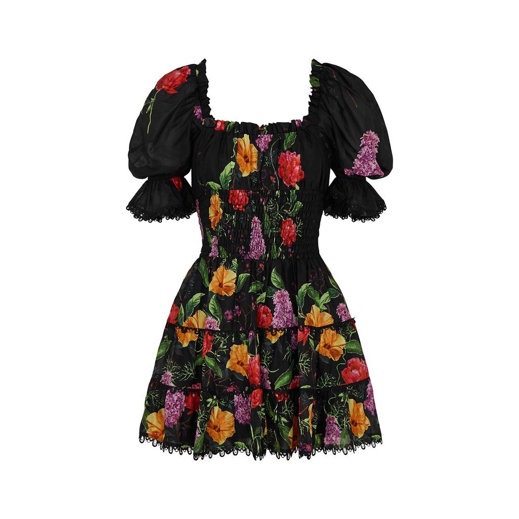 Giulia Floral-print Cotton-blend Mini Dress - Black - L