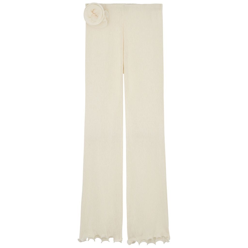 Floral-appliquéd Knitted Trousers - Cream - 10