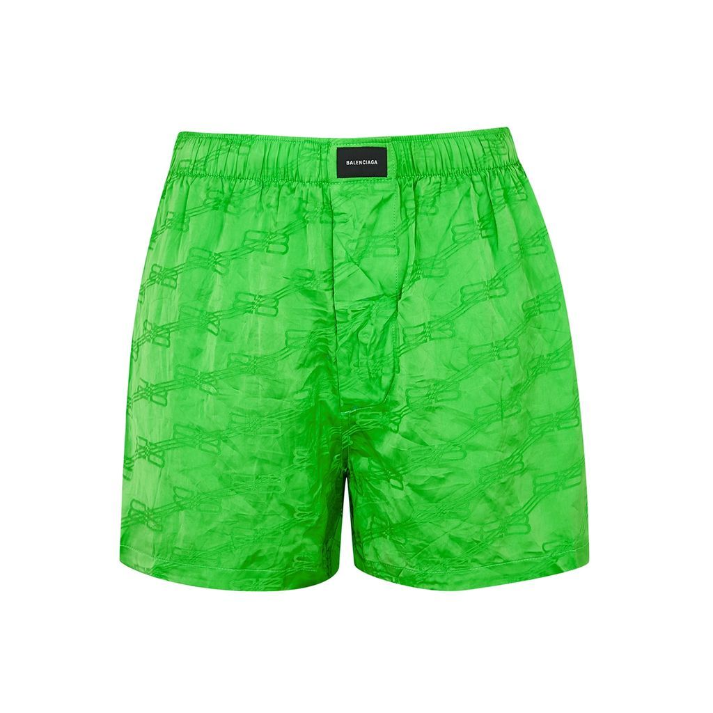 Green Logo-jacquard Crinkled Satin Shorts - 8