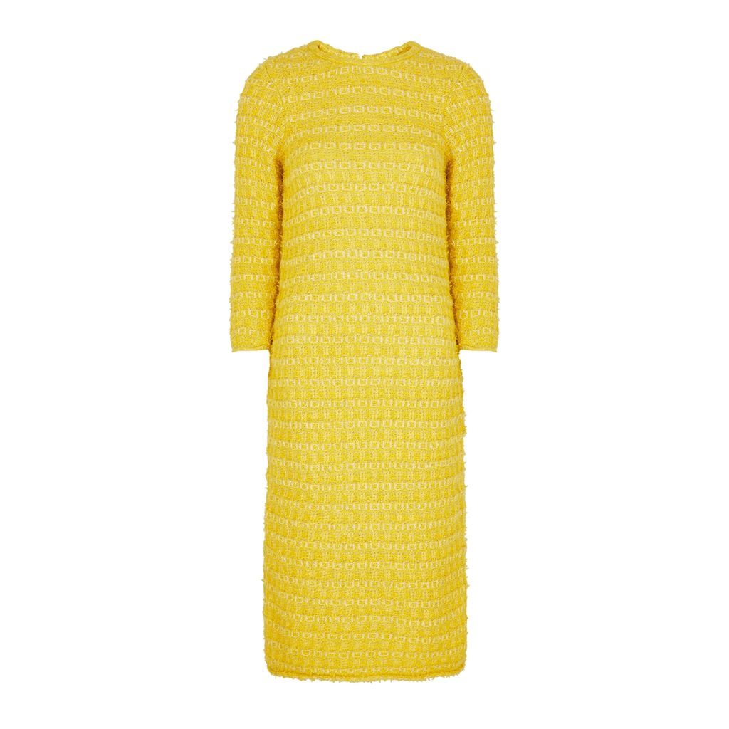 Bouclé Tweed Midi Dress - Yellow - S