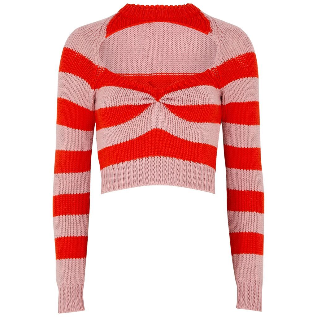 Striped Cut-out Wool Jumper - Pink - 10
