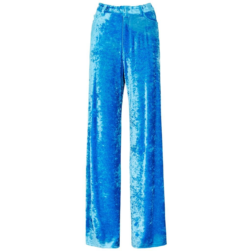 Crushed Velvet Wide-leg Trousers - Blue - XS