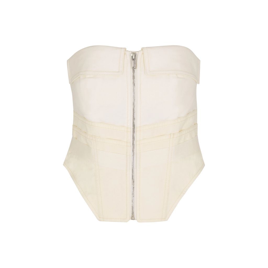 Panelled Cotton-blend Corset Top - Ivory - 10