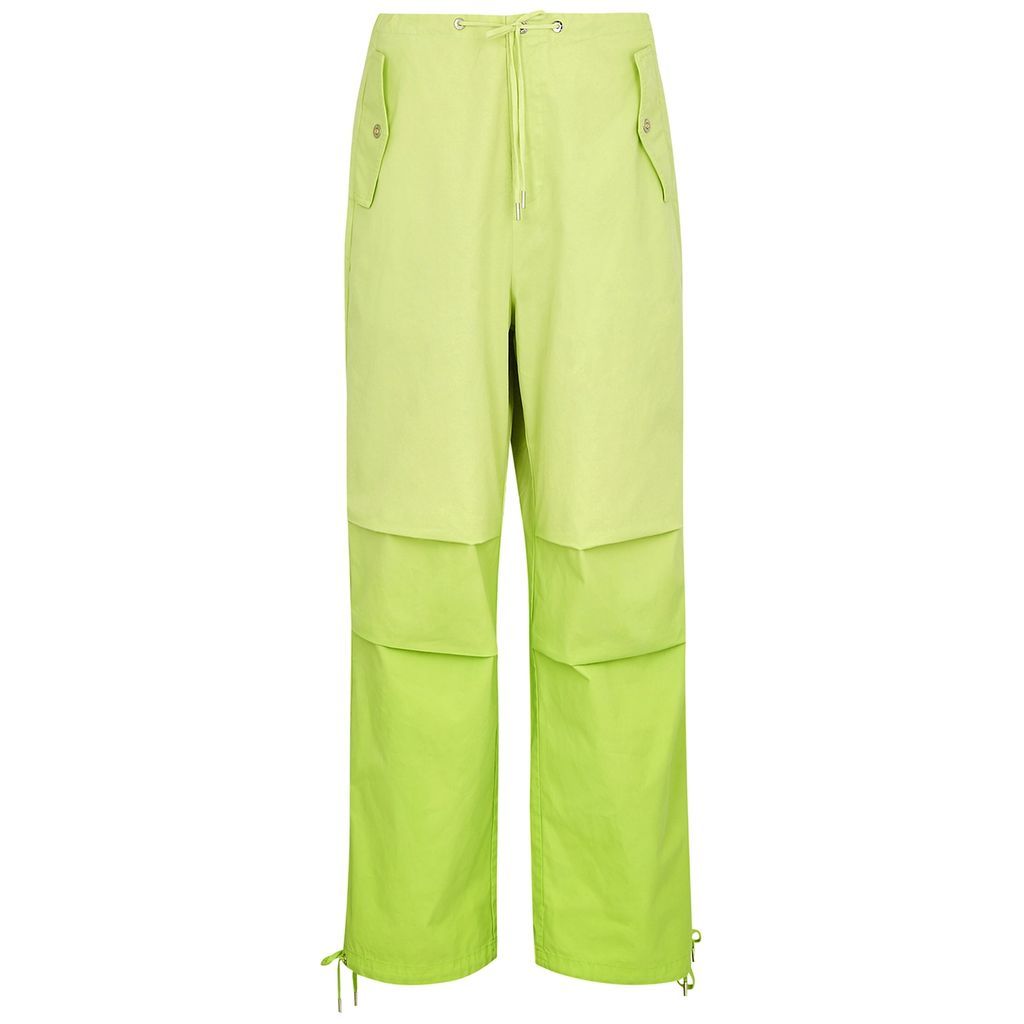 Wide-leg Cotton Trousers - Light Green - XS