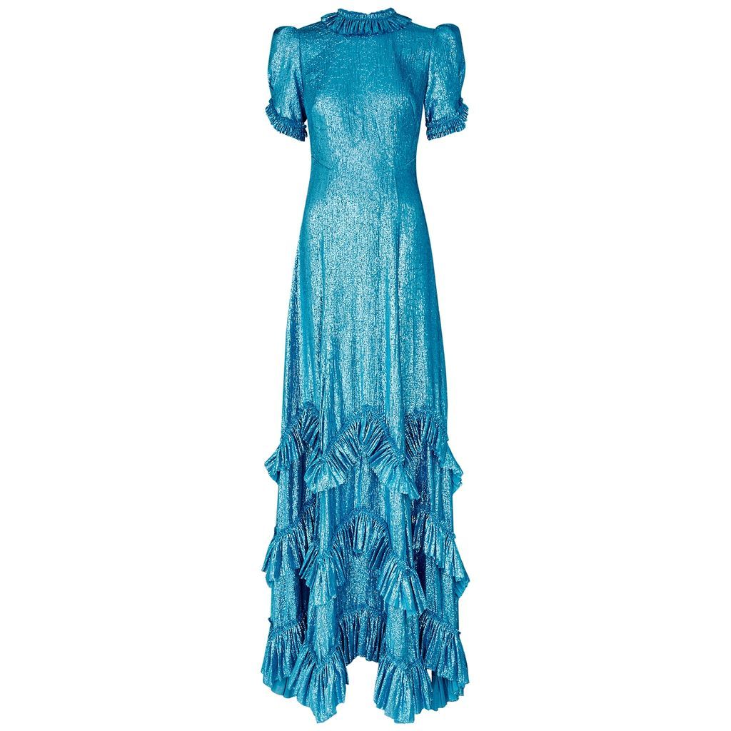 The Sky Rocket Ruffled Lamé Gown - Blue - 10