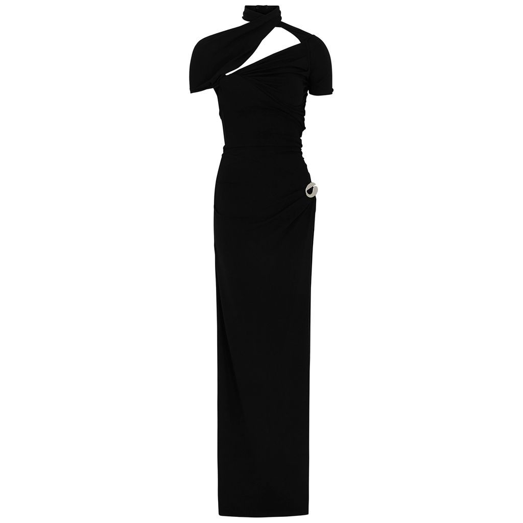 Asymmetric Ruched Stretch-jersey Gown - Black - S