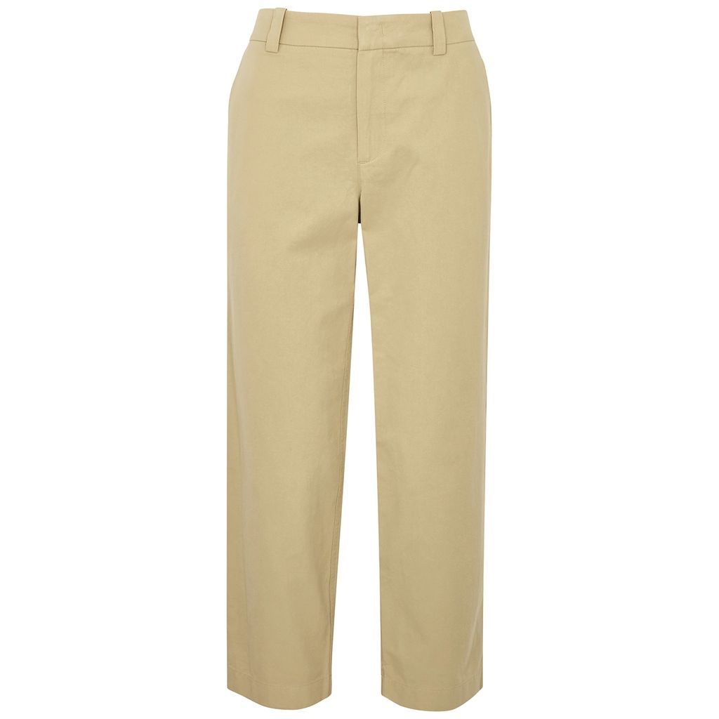 Cropped Cotton Trousers - Beige - 12