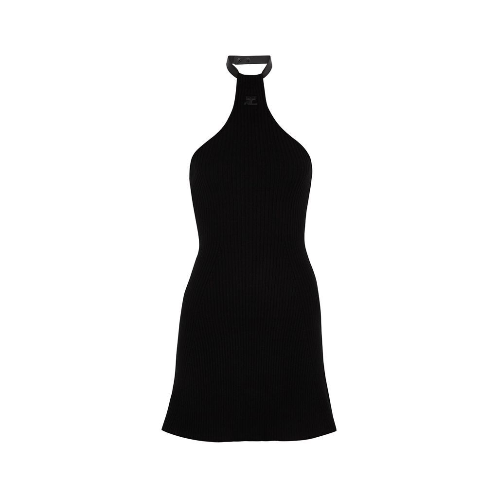 Logo Halterneck Ribbed-knit Mini Dress - Black - M