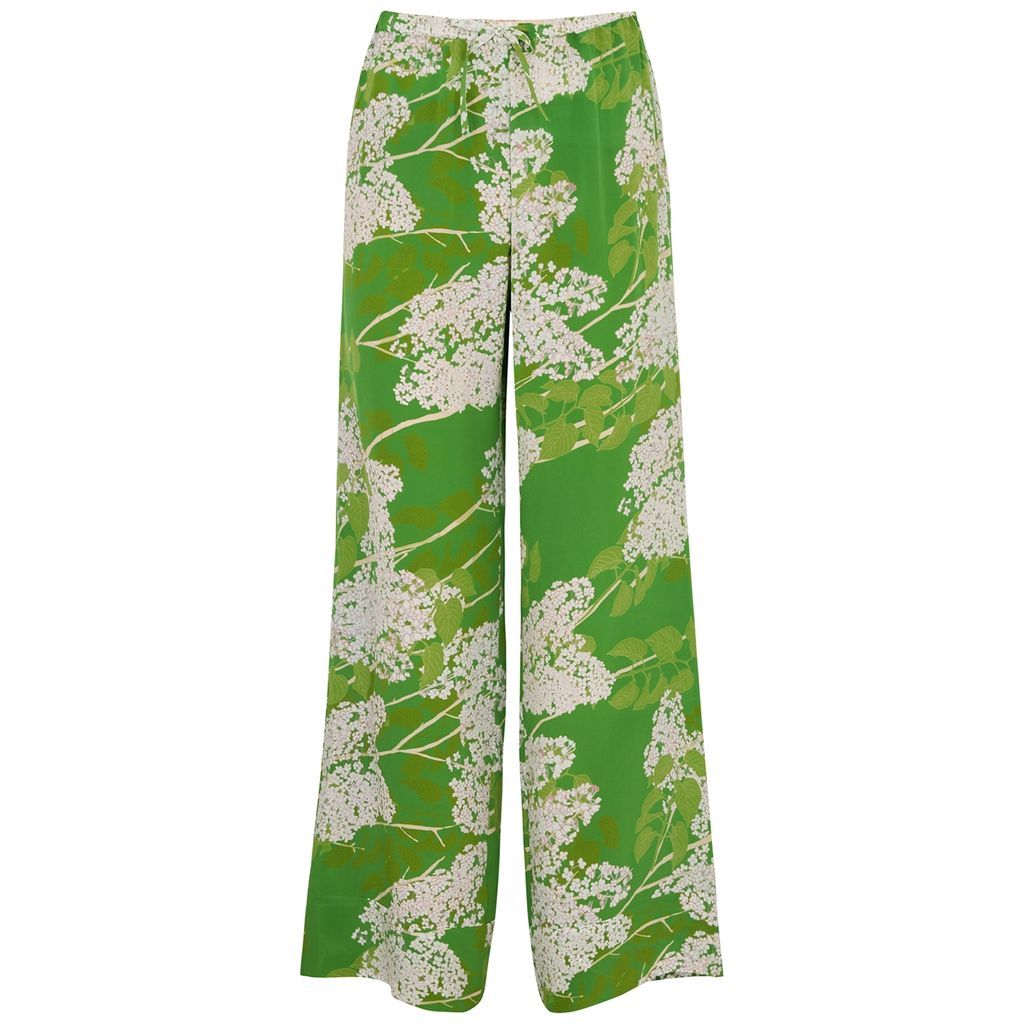 Louis Floral-print Silk Crepe De Chine Trousers - Green - 16
