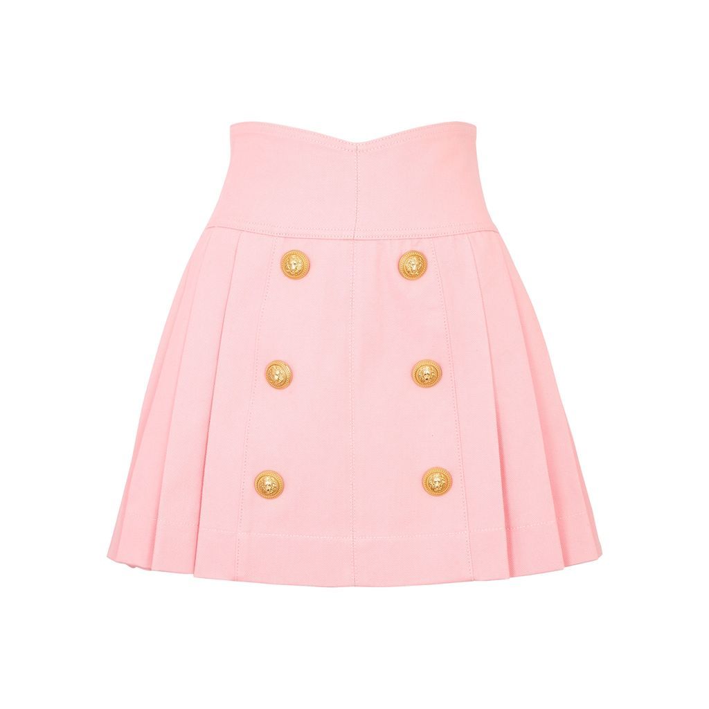 Pleated Denim Mini Skirt - Light Pink - 10