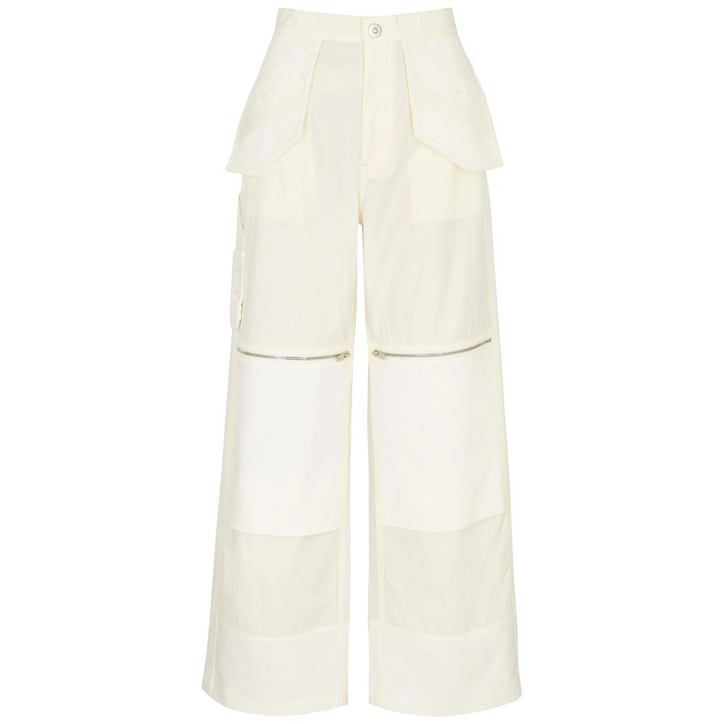 Wide-leg Cotton-blend Cargo Trousers - Ivory - M