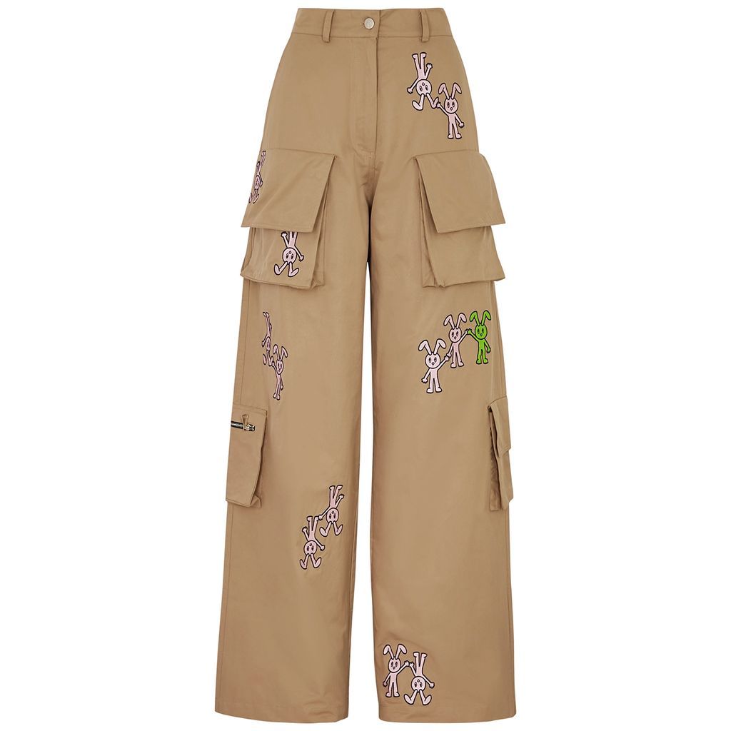 Wide-leg Cotton-blend Cargo Trousers - Beige - M