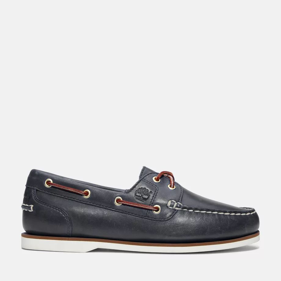 Classic Leather Boat Shoe For Women In Navy Navy, Size 8