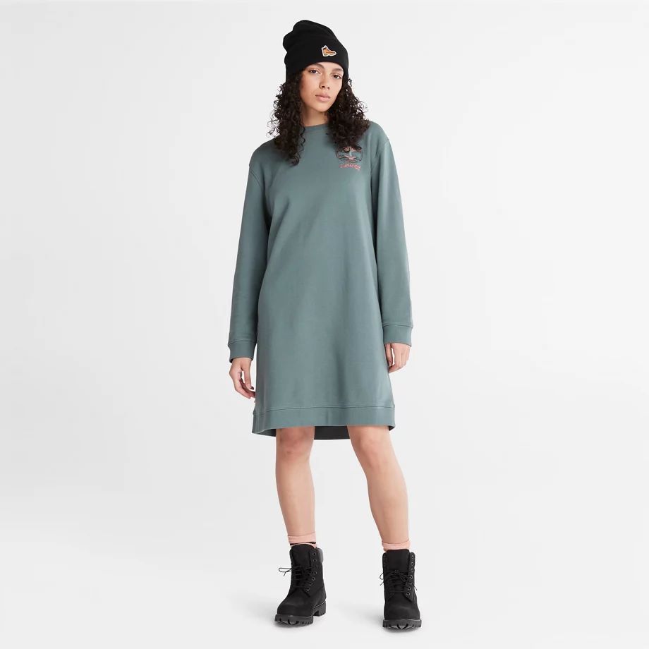 Check-logo Crewneck Dress For Women In Green Green, Size XS