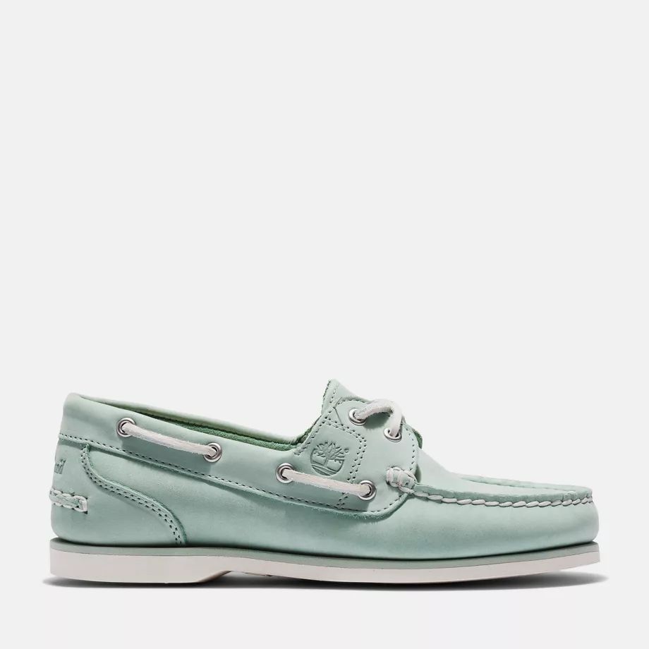 Classic Leather Boat Shoe For Women In Green Light Green, Size 3.5