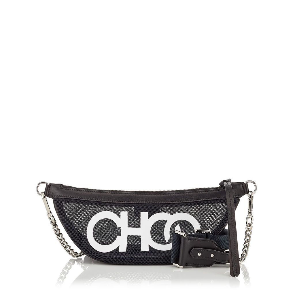 FAYE Black and White Mesh Belt Bag with Choo Logo