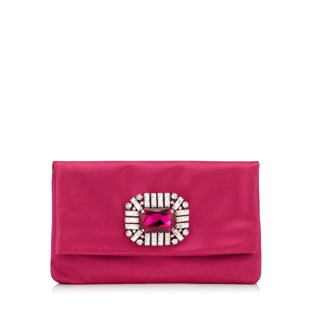TITANIA Hot Pink Satin Clutch Bag with Jewelled Centre Piece