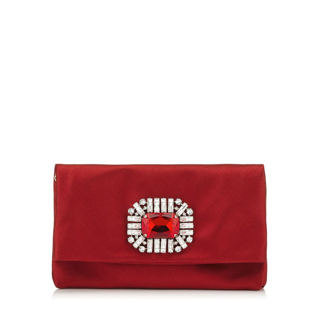 TITANIA Red Satin Clutch Bag with Jewelled Centre Piece
