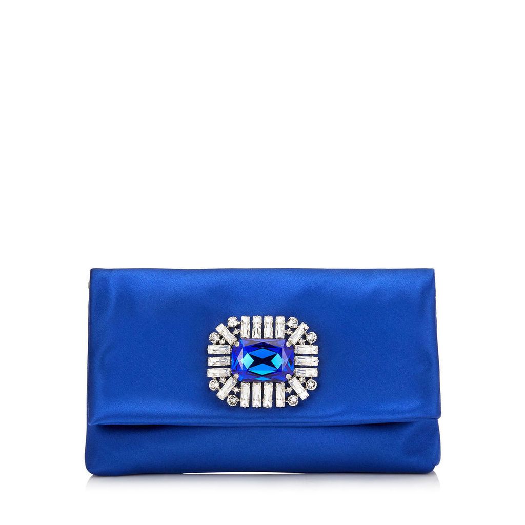 TITANIA Electric Blue Satin Clutch Bag with Jewelled Centre Piece