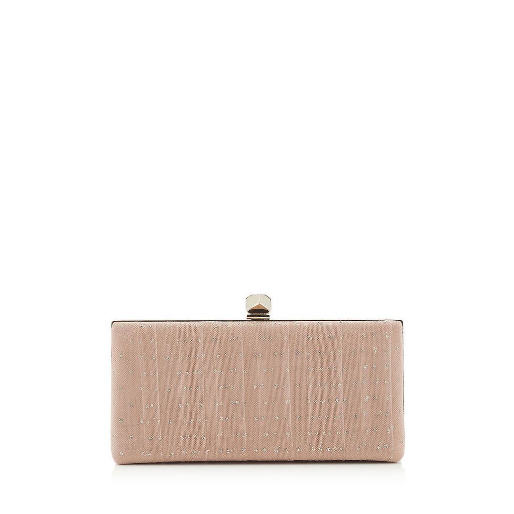 CELESTE/S Ballet Pink Suede with Gold Glitter Tulle Clutch Bag with Cube Clasp