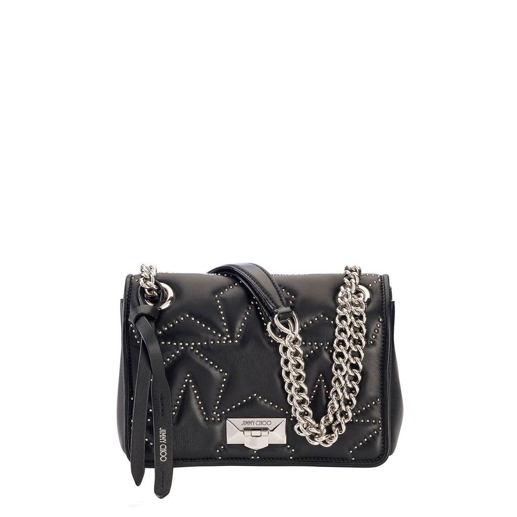 HELIA SHOULDER BAG/S Black Nappa Shoulder Bag with Studs and Silver Chain Strap