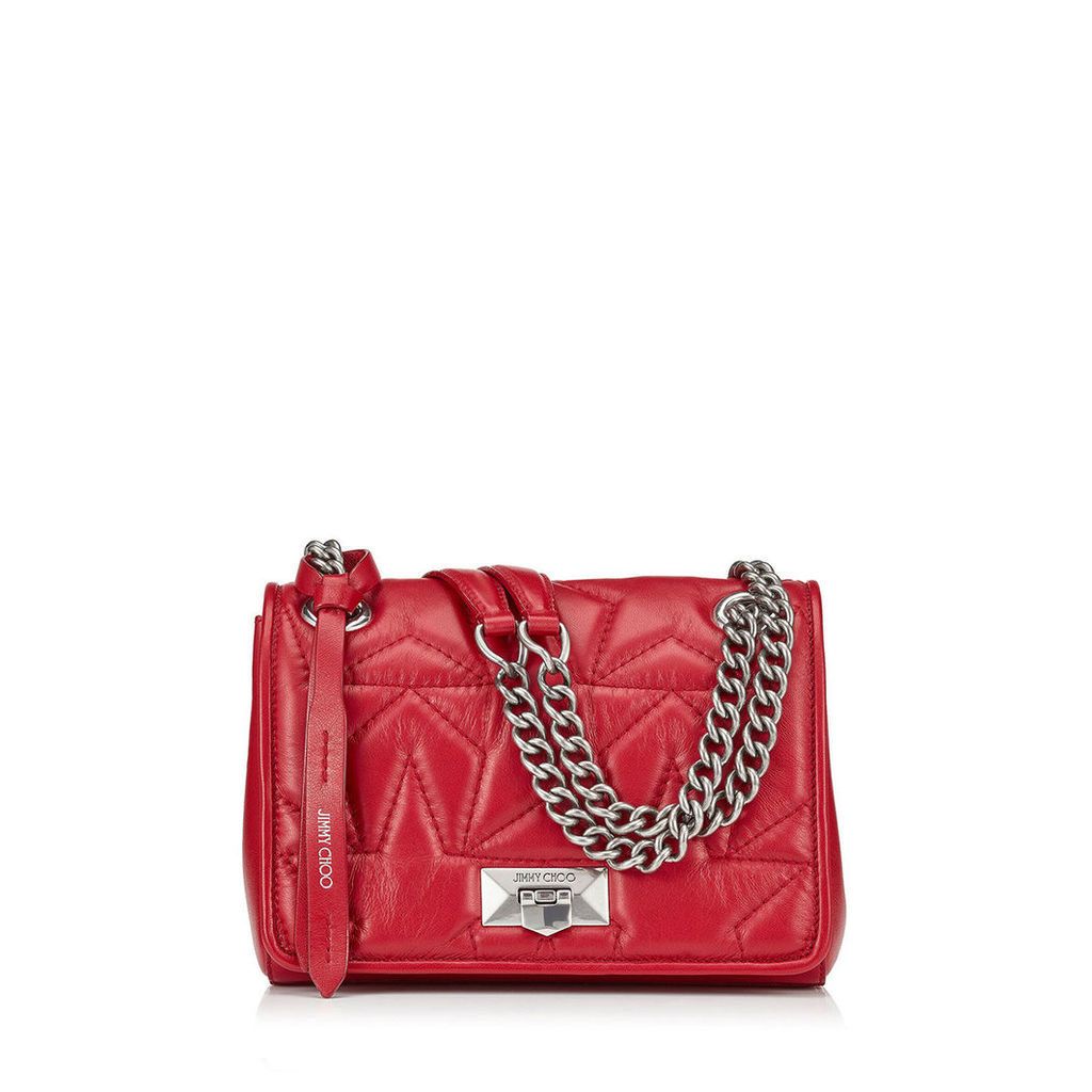 HELIA SHOULDER BAG/S Red Star Matelassé Nappa Shoulder Bag with Silver Chain Strap