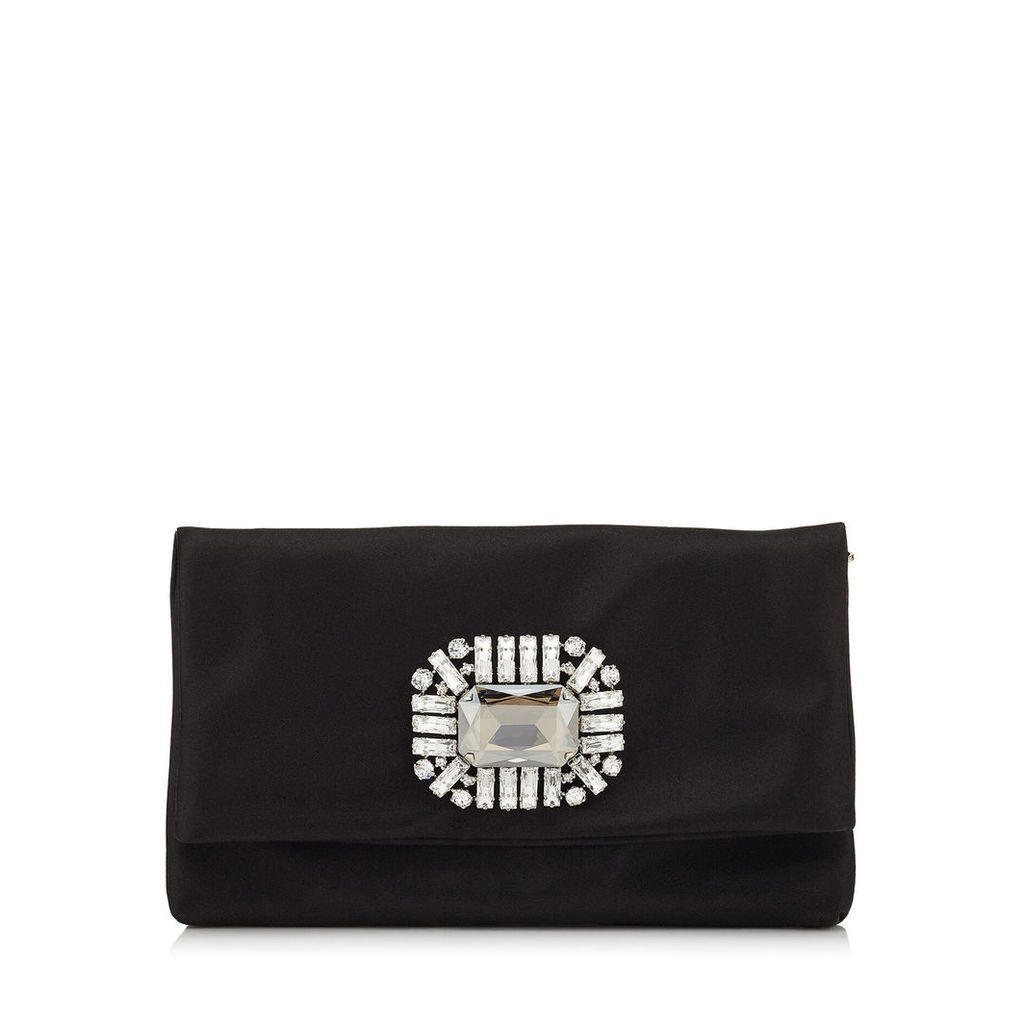TITANIA Black Satin Clutch Bag with Jewelled Centre Piece
