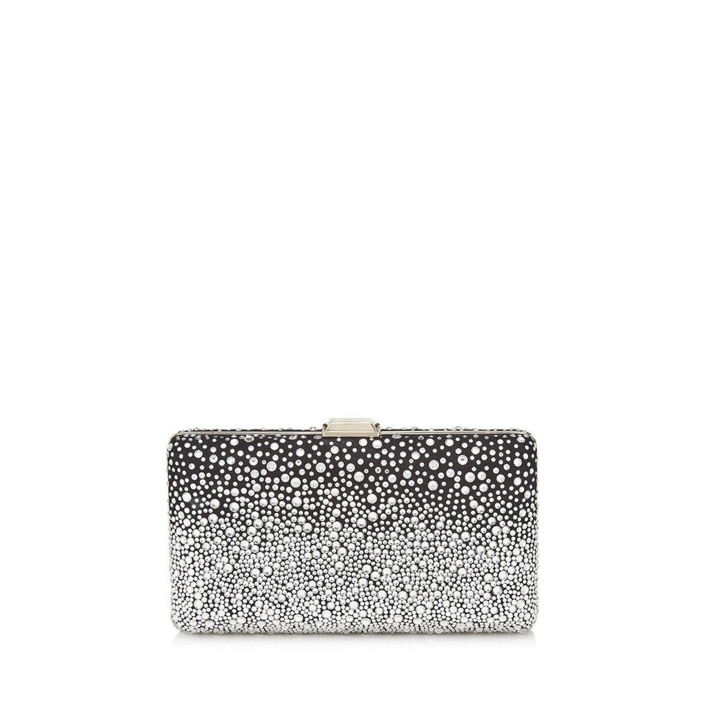 CLEMMIE Black Suede Clutch Bag with Silver Degrade Crystal Hotfix