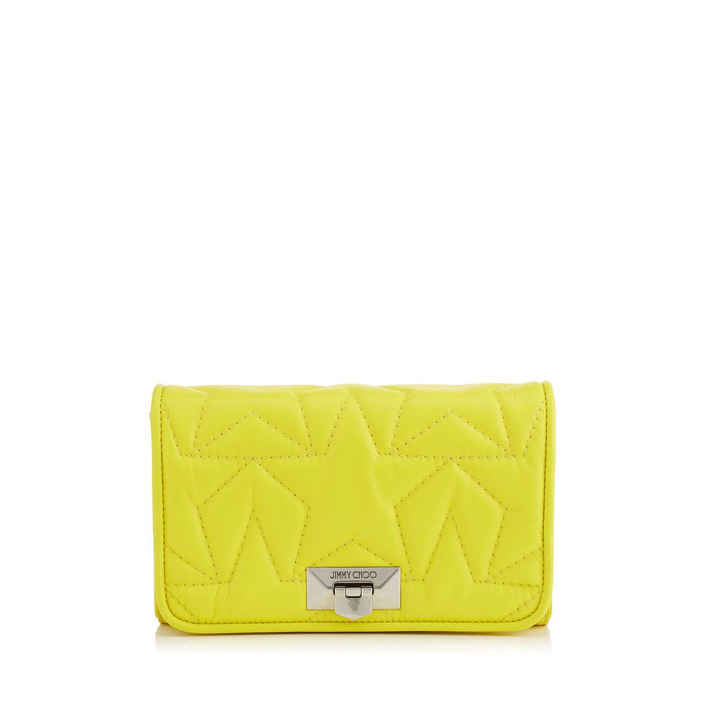 HELIA CLUTCH Fluorescent Yellow Star Matelassé Nappa Leather Clutch with Chain Strap