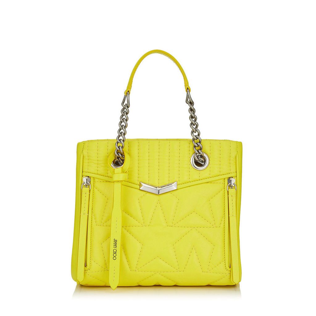 HELIA SHOPPER/S Small Fluroscent Yellow Star Matelassé Nappa Leather Shopper Bag