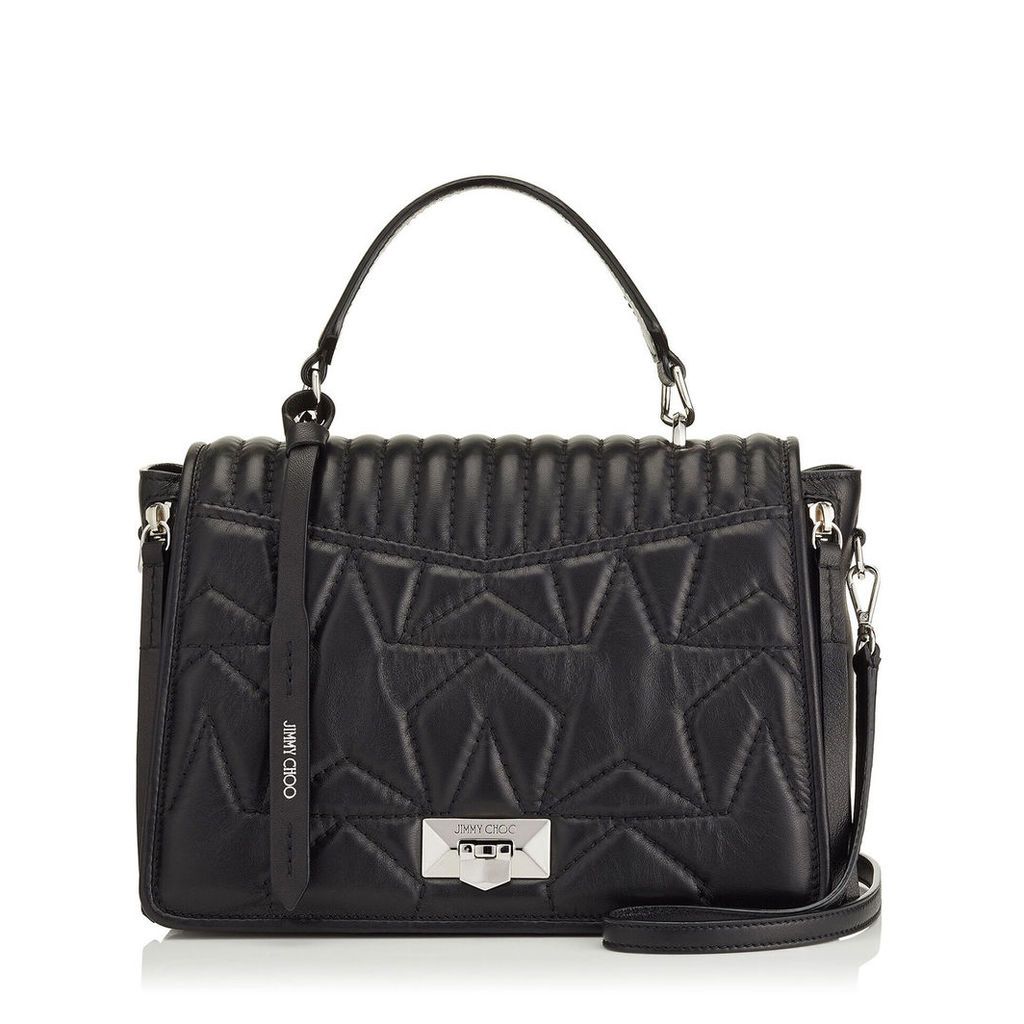 HELIA TOPHANDLE Top Handle Bag in Black and Silver Nappa Leather with Star Matelassé
