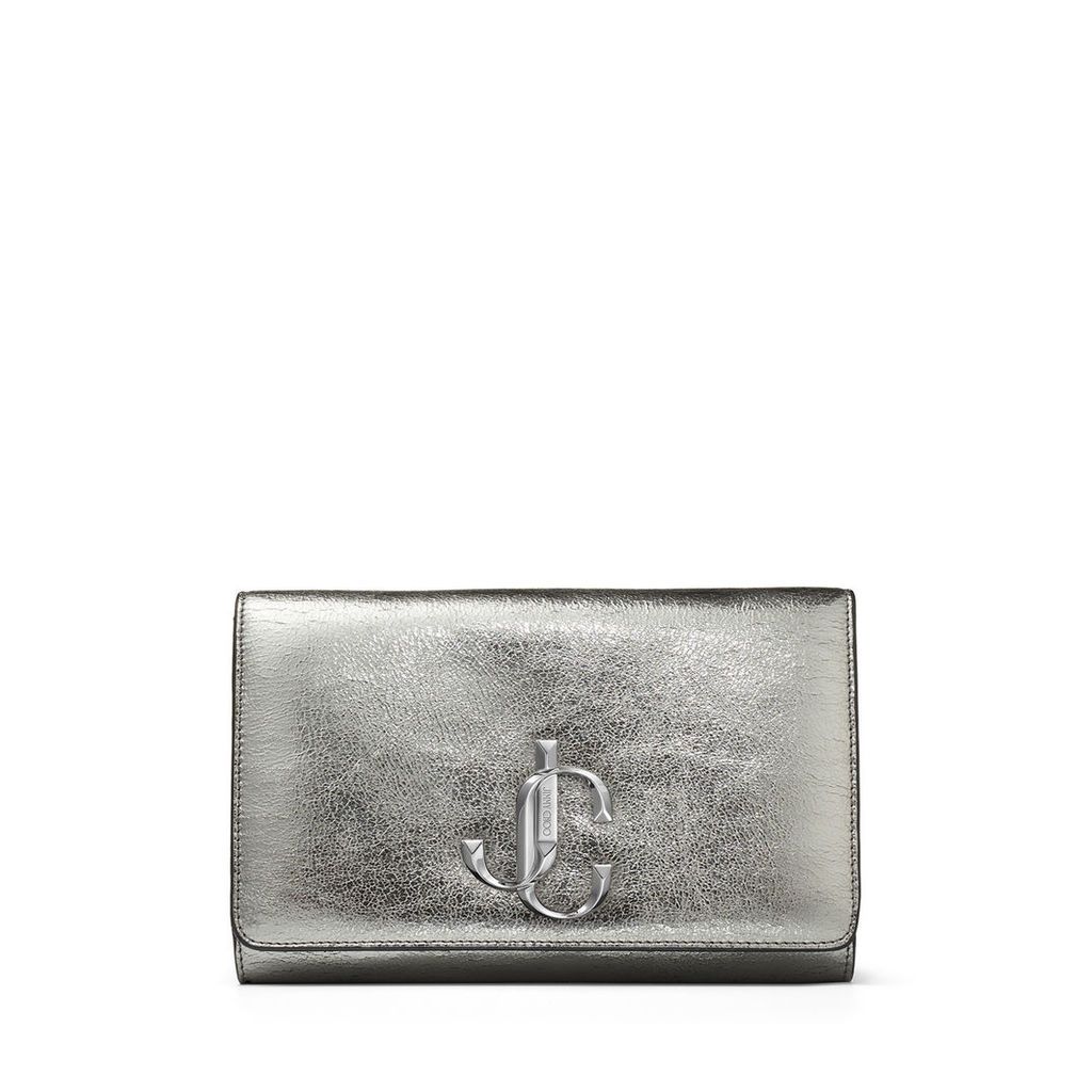 VARENNE CLUTCH Gunmetal Distressed Metallic Fabric Clutch Bag with JC logo