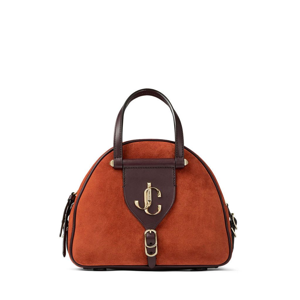 VARENNE BOWLING/S Rust Suede and Aubergine Vacchetta Leather Bowling Bag with Gold JC Logo