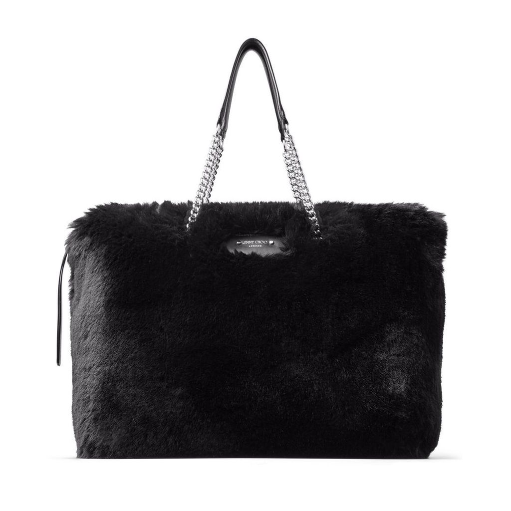 ALLEGRA Black Faux Fur Shoulder Bag with Chain Strap