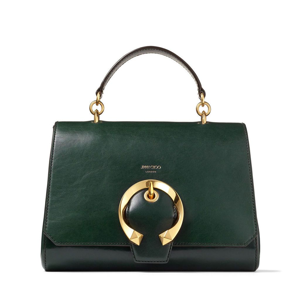 MADELINE TOPHANDLE Dark Green Calf Leather Tophandle Bag with Metal Buckle