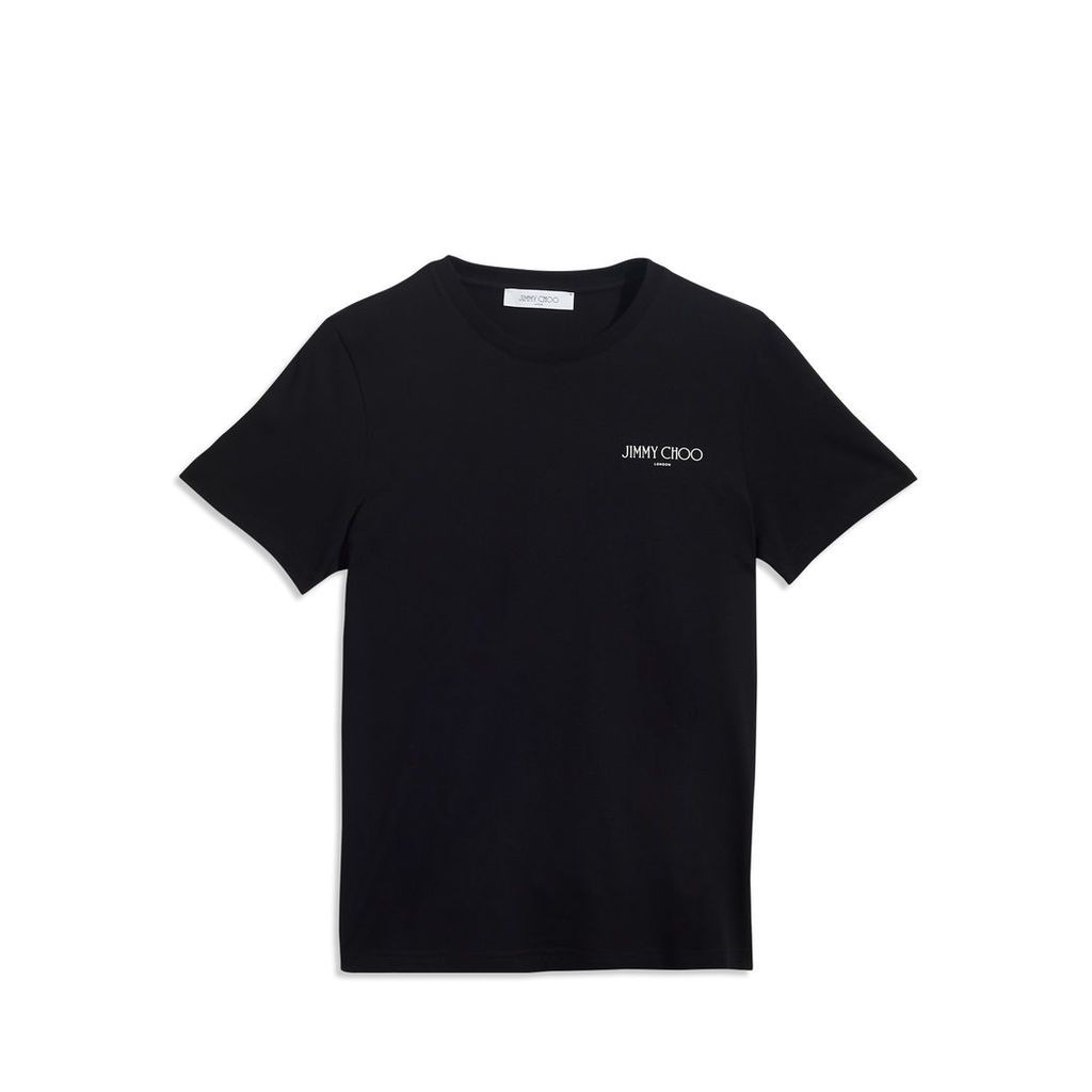 JIMMY CHOO T Black Cotton T-Shirt with White Embossed Logo Print