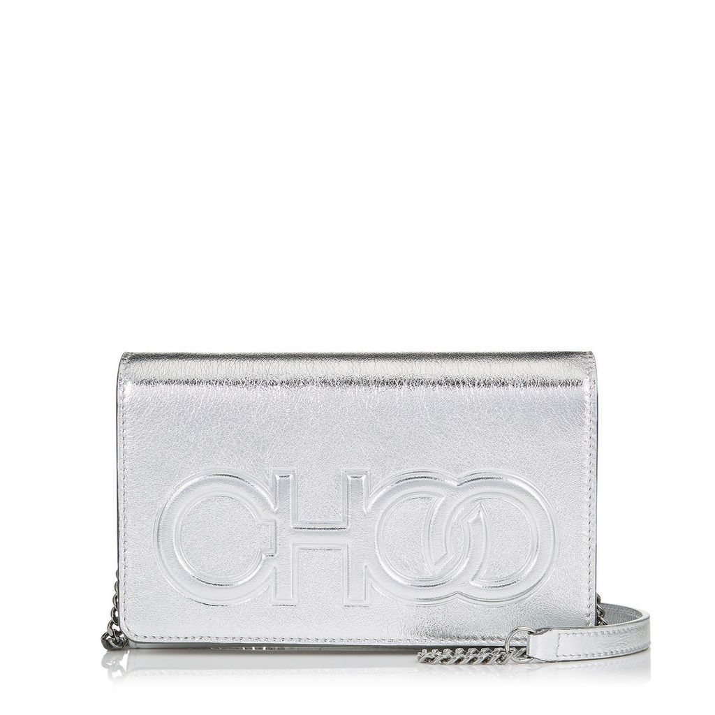 SONIA Silver Metallic Nappa Leather Day Bag with Chain Strap