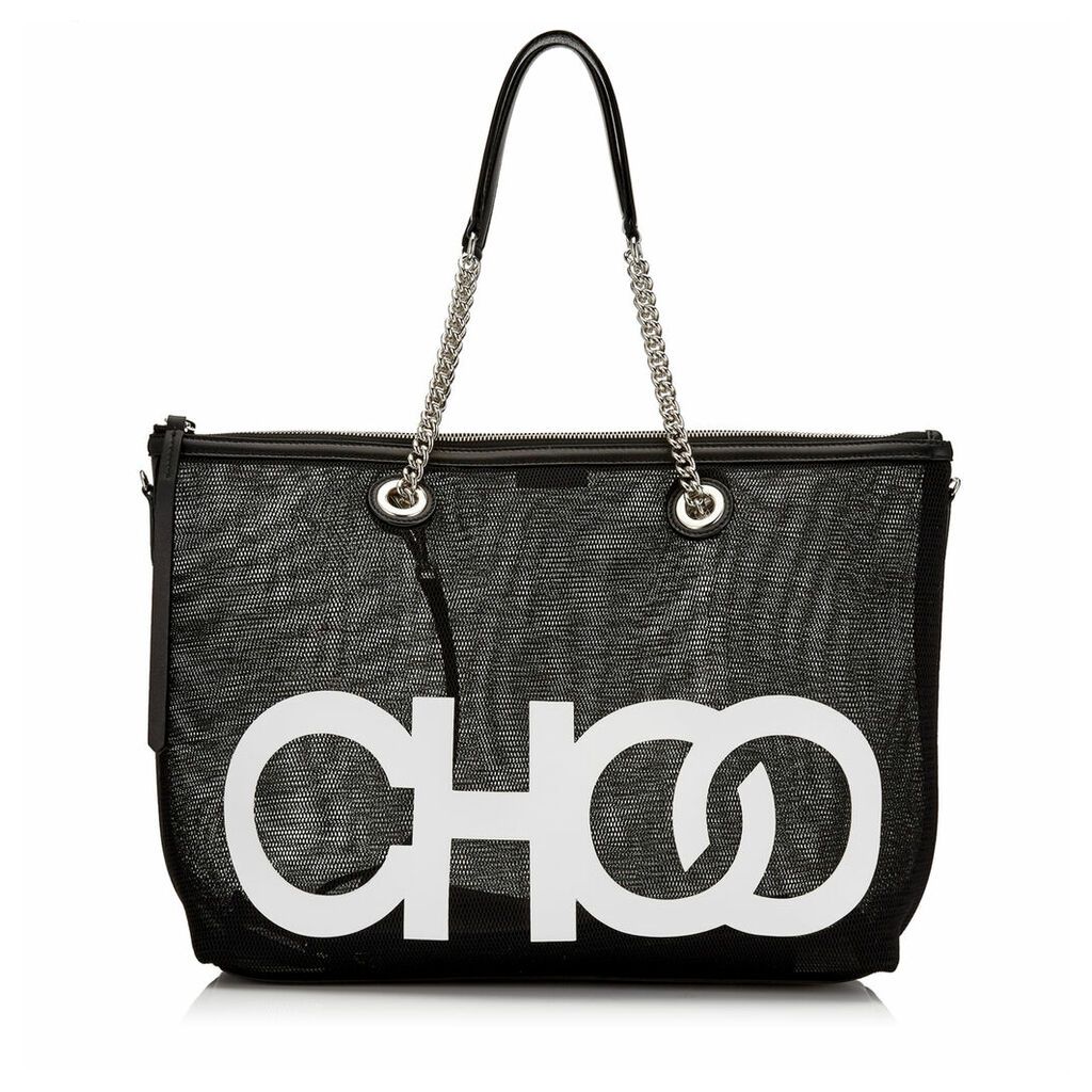 ALLEGRA Black Mesh Shoulder Bag with White Choo Logo