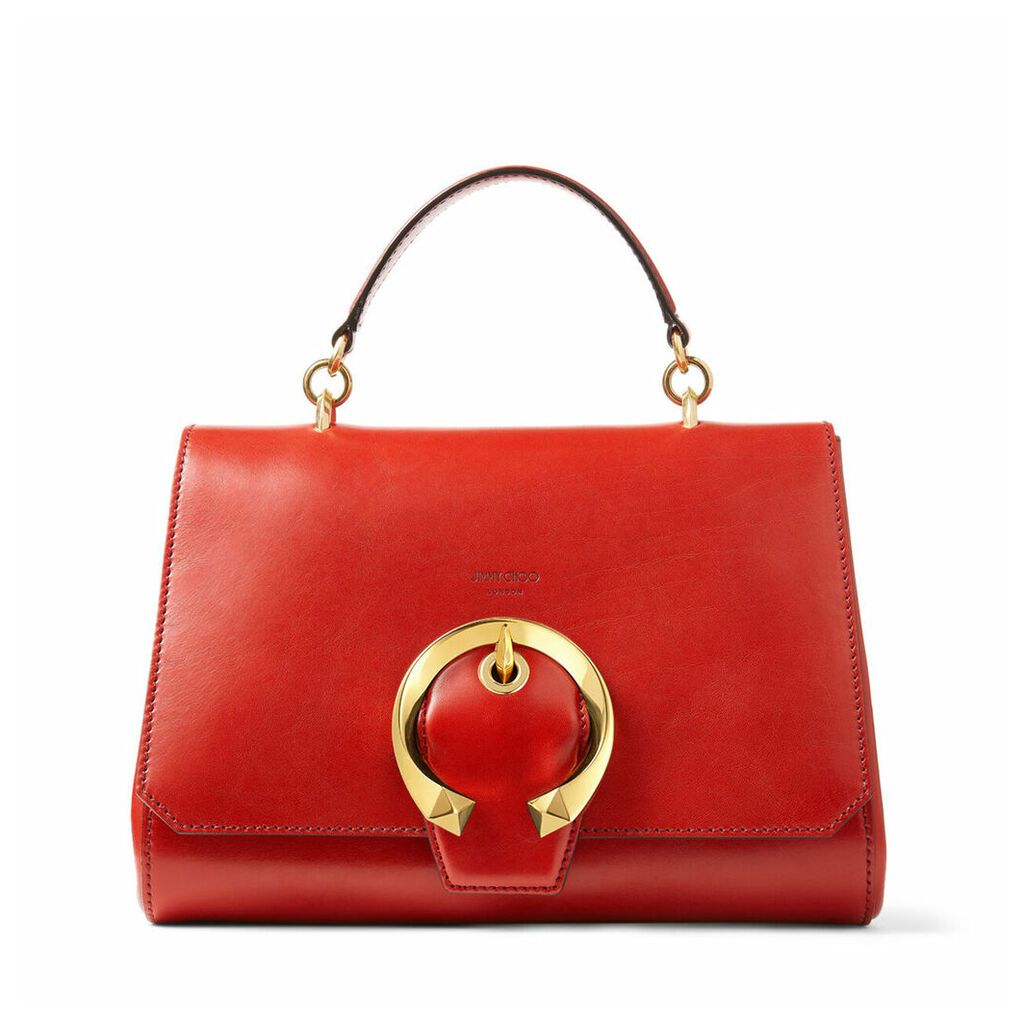 MADELINE TOPHANDLE Red Calf Leather Top Handle Bag with Metal Buckle