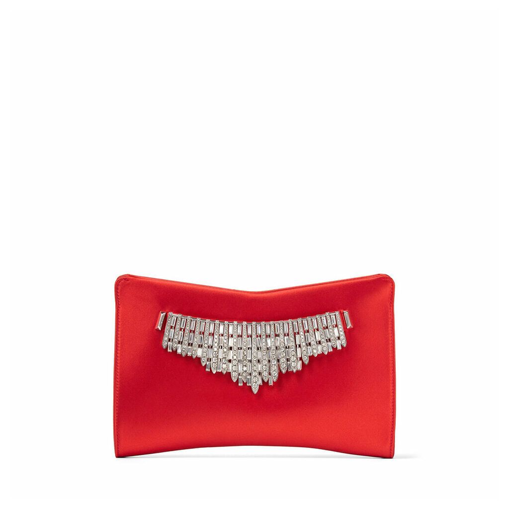 VENUS Red Satin Clutch Bag with Tiara Crystals