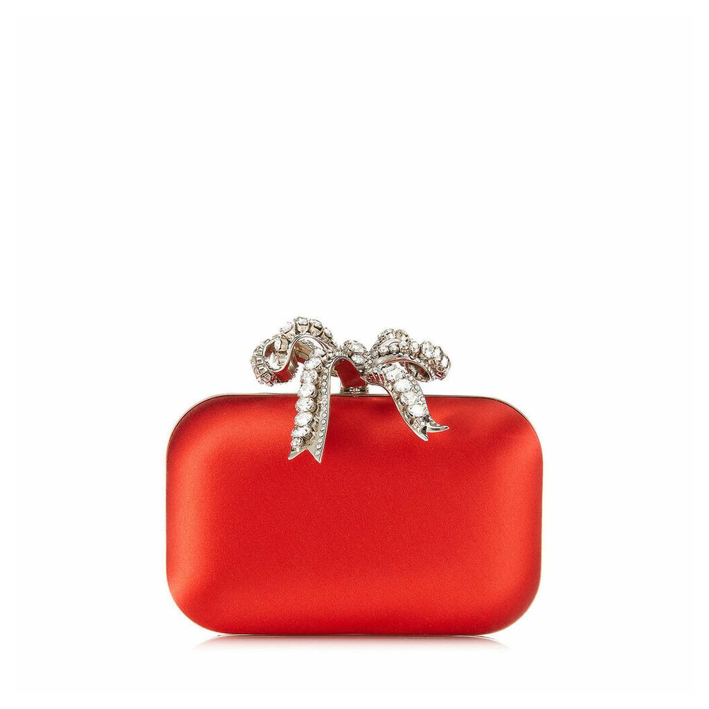 CLOUD Red Satin Clutch Bag with Crystal Bow Clasp