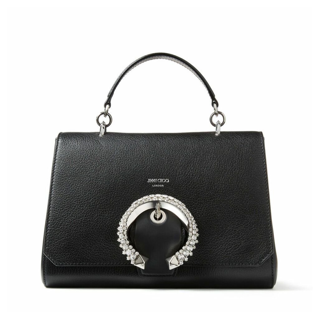 MADELINE TOPHANDLE Black Goat Calf Leather Top Handle Bag with Crystal Buckle
